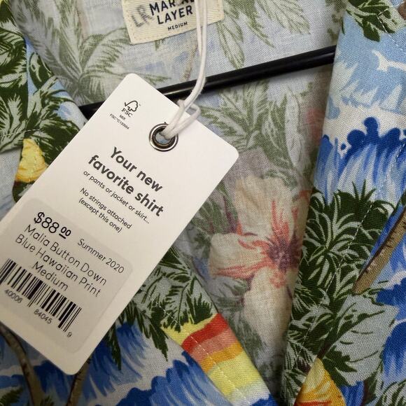 Marine Layer Hawaiian Shirt Womens Medium Malia Button Camp Rainbow Beach NWT - Picture 5 of 12